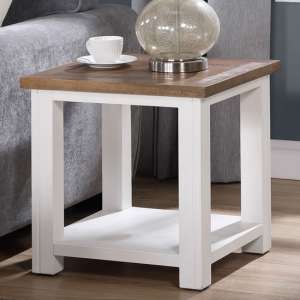 Savona Wooden Lamp Table Square In Oak And White - UK