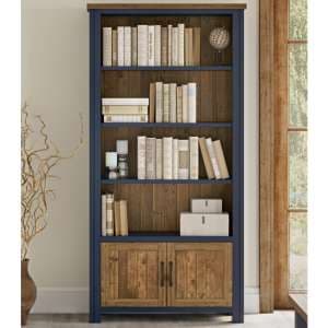 Savona Wooden Large Open Bookcase With 2 Doors In Blue - UK