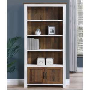 Savona Wooden Large Open Bookcase With 2 Doors In White - UK