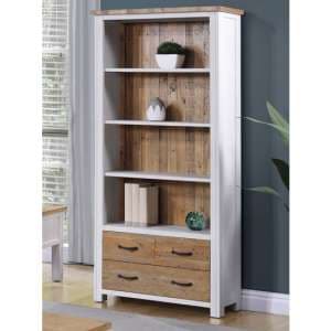 Savona Wooden Large Open Bookcase With 3 Drawers In White - UK