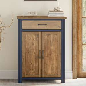 Savona Wooden Shoe Storage Cabinet With Drawer In Blue - UK