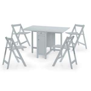 Saidi Drop-Leaf Wooden Dining Table In Grey With 4 Chairs