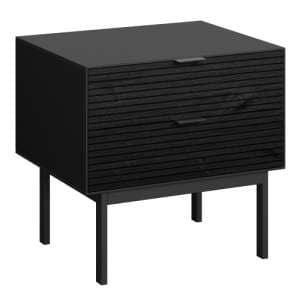 Savva Wooden Bedside Cabinet With 2 Drawers In Granulated Black - UK