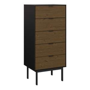 Savva Wooden Chest Of 5 Drawers Narrow In Black And Espresso - UK