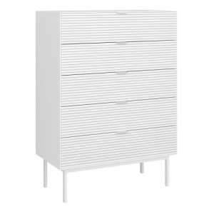 Savva Wooden Chest Of 5 Drawers In Pure White And Brushed White - UK