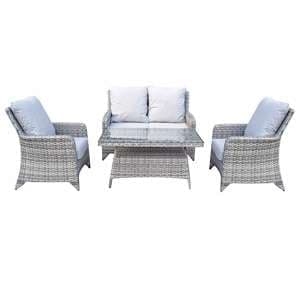 Savvy Weave 4 Seater Sofa Set With High Coffee Table In Natural - UK