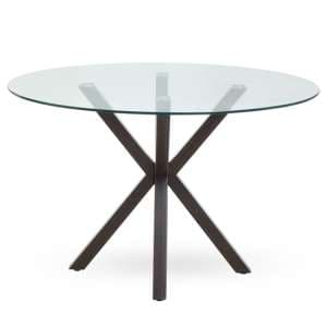 Sawford Round Clear Glass Dining Table With Black Wooden Legs - UK