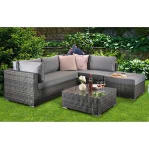Saxen Corner Weave Lounge Set Sofa With Coffee Table In Grey - UK