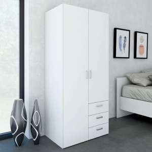 Scalia Wooden Wardrobe In White With 2 Doors And 3 drawers - UK