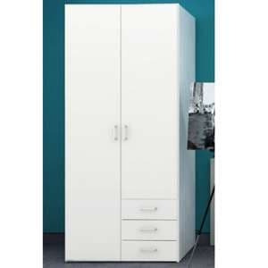 Scalia Wooden Wardrobe In White With 2 Doors 3 Drawers - UK