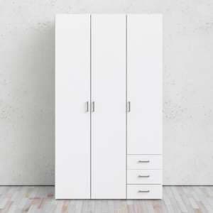 Scalia Wooden Wardrobe In White With 3 Doors 3 Drawers - UK
