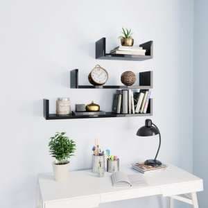 Scotia Set Of 3 High Gloss Wall Display Shelf In Black - UK
