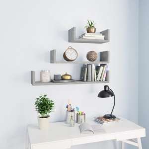 Scotia Set Of 3 Wooden Wall Display Shelf In Concrete Effect