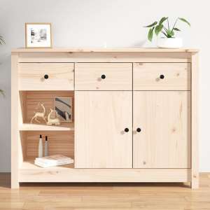Secia Pinewood Sideboard With 2 Doors 3 Drawers In Natural - UK