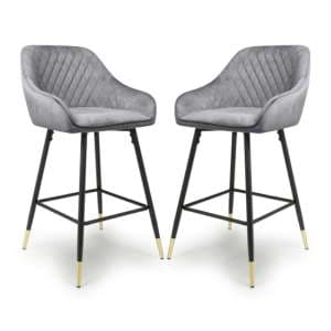 Sedona Grey Brushed Velvet Bar Chairs In Pair - UK