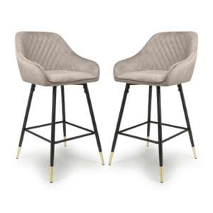 Sedona Mink Brushed Velvet Bar Chairs In Pair - UK