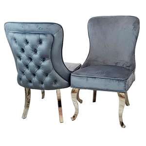 Sedro Dark Grey Velvet Dining Chairs With Straight Legs In Pair
