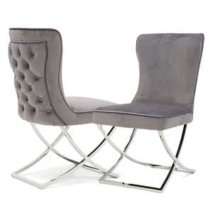 Sedro Dark Grey Velvet Dining Chairs With X Cross Legs In Pair