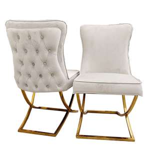 Sedro Light Grey Velvet Dining Chairs With Gold Legs In Pair