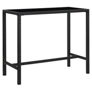 Selah 130cm Glass Top Bar Table With Poly Rattan Frame In Black - UK