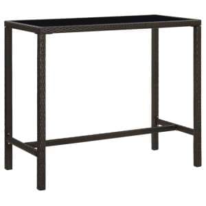 Selah 130cm Glass Top Bar Table With Poly Rattan Frame In Brown - UK