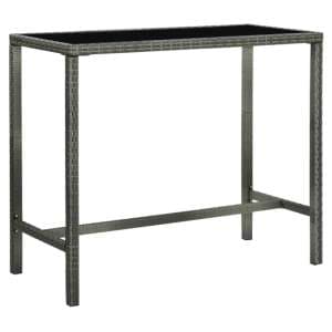 Selah 130cm Glass Top Bar Table With Poly Rattan Frame In Grey - UK