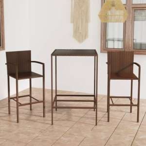 Selah Small Glass Top Bar Table With 2 Bar Chairs In Brown