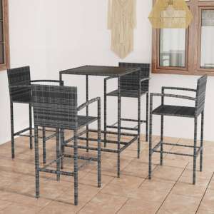 Selah Small Glass Top Bar Table With 4 Bar Chairs In Grey