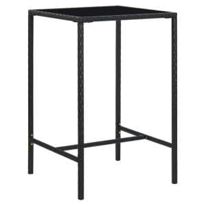 Selah 70cm Glass Top Bar Table With Poly Rattan Frame In Black - UK