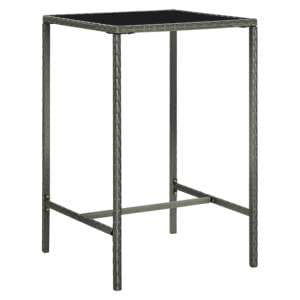 Selah 70cm Glass Top Bar Table With Poly Rattan Frame In Grey - UK