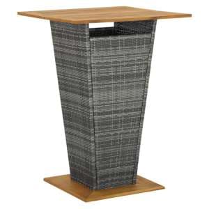 Selah 80cm Wooden Top Bar Table With Poly Rattan Base In Grey - UK