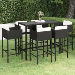 Selah Large Glass Top Bar Table With 6 Avyanna Chairs In Black - UK