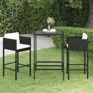Selah Small Glass Top Bar Table With 2 Avyanna Chairs In Black - UK