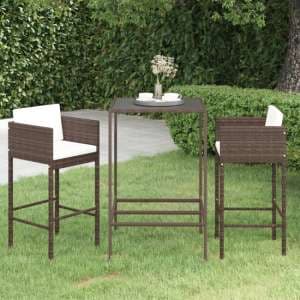 Selah Small Glass Top Bar Table With 2 Avyanna Chairs In Brown - UK