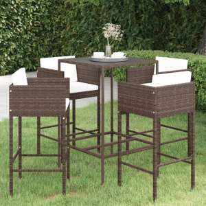 Selah Small Glass Top Bar Table With 4 Avyanna Chairs In Brown - UK
