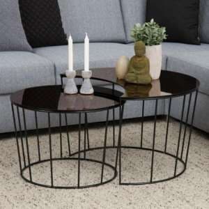 Selby Glass Set Of 2 Coffee Tables In Bronze - UK