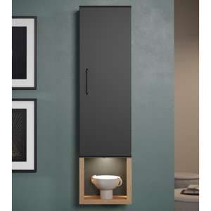 Selia Wall Storage Cabinet In Anthracite And Evoke Oak With LED