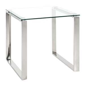 Selma Large Clear Glass Side Table With Stainless Steel Legs - UK