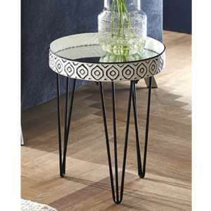 Selma Small Mirrored Side Table In White With Black Legs