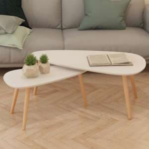 Senen Wooden Set Of 2 Coffee Tables In White - UK