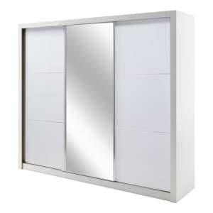 Senoia Mirrored High Gloss Wardrobe 3 Doors Wide White With LED - UK