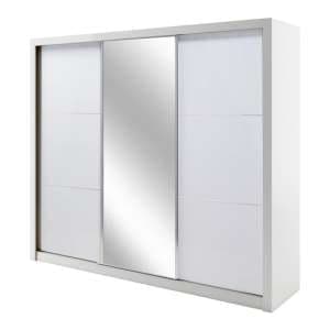 Senoia Mirrored High Gloss Wardrobe 3 Doors In White With LED - UK