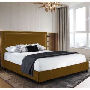 Sensio Plush Velvet Super King Size Bed In Mustard - UK