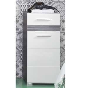 Seon Floor Bathroom Storage Cabinet In Gloss White Smoky Silver - UK