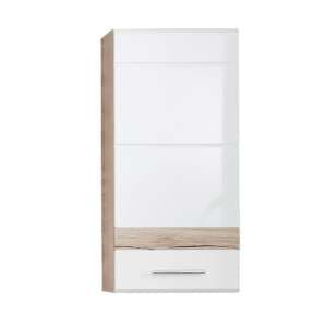 Seon Wall Bathroom Storage Cabinet In Gloss White Light Oak - UK