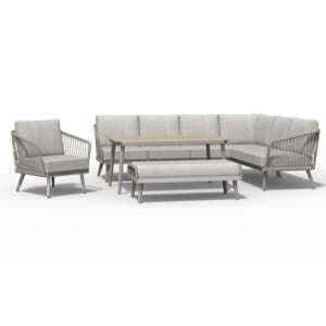 Seras Modular Dining Set With Lounge Chair In Mottled Sand
