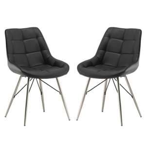 Serbia Black Faux Leather Dining Chair In Pair - UK