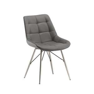 Serbia Dining Chair In Grey Faux Leather With Chrome Legs