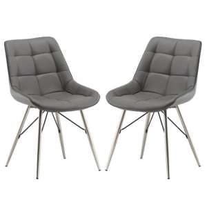Serbia Grey Faux Leather Dining Chair In Pair - UK