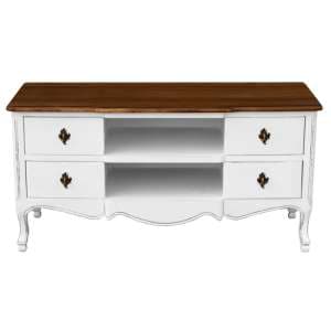 Sereo Wooden TV Stand With 4 Drawers In Distressed And White - UK